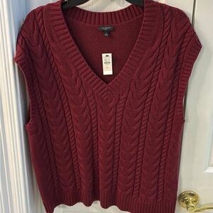 NWT Talbots Maroon Cable Sweater Vest SZ LP